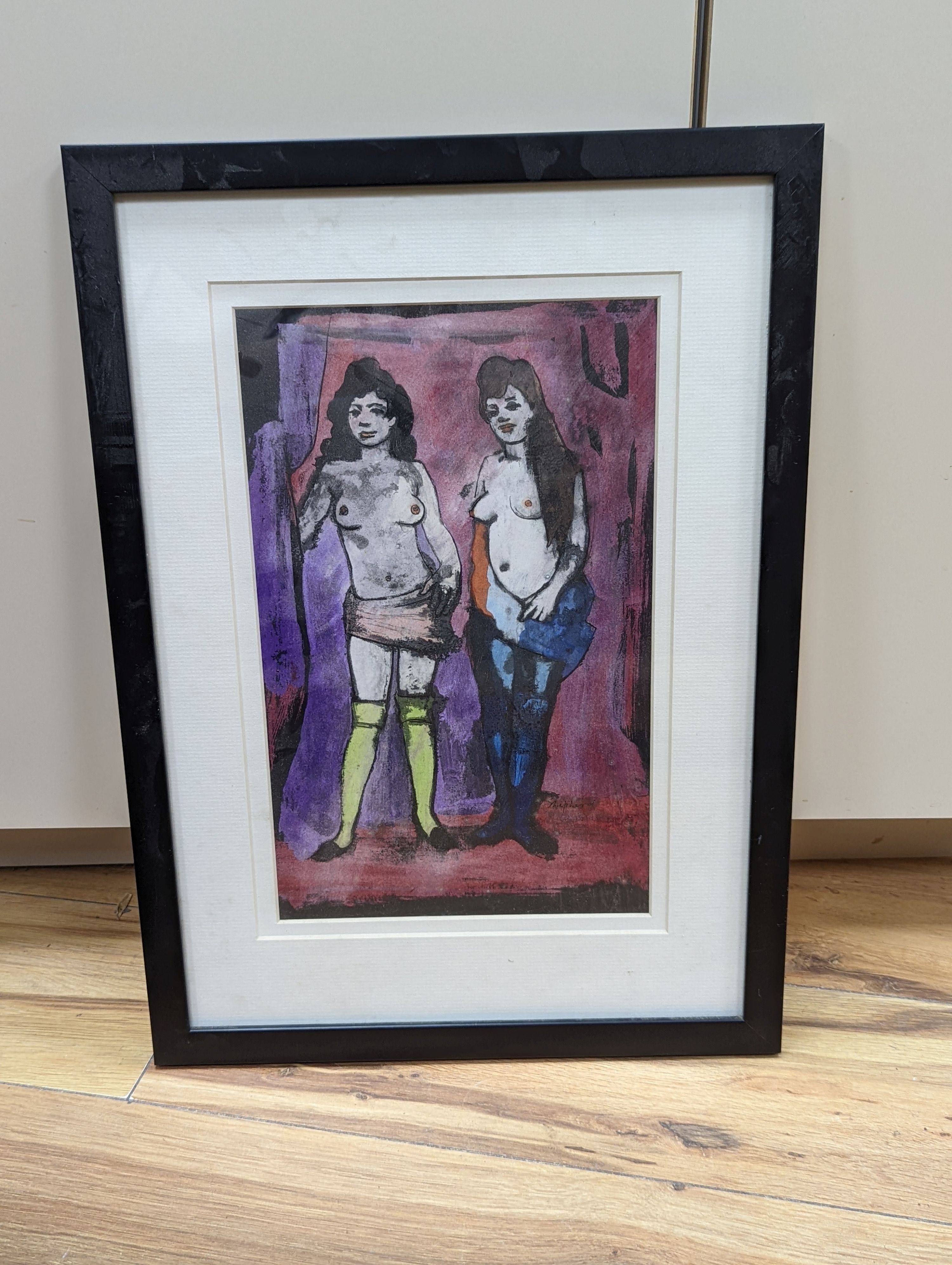 Sidney d'Horne Shepherd (1903-1993), ink and watercolour, Two standing women, signed, 32 x 20cm